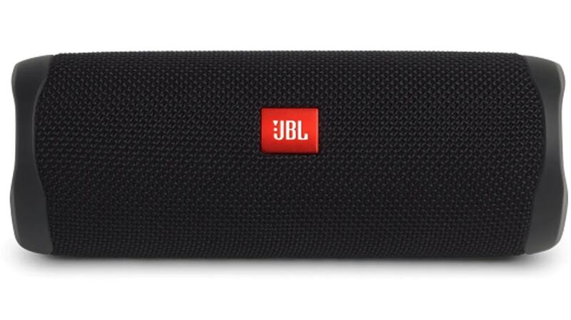 JBL Flip (€99) will give you a portable speaker with a decent battery life and the ability to resist a rain shower.