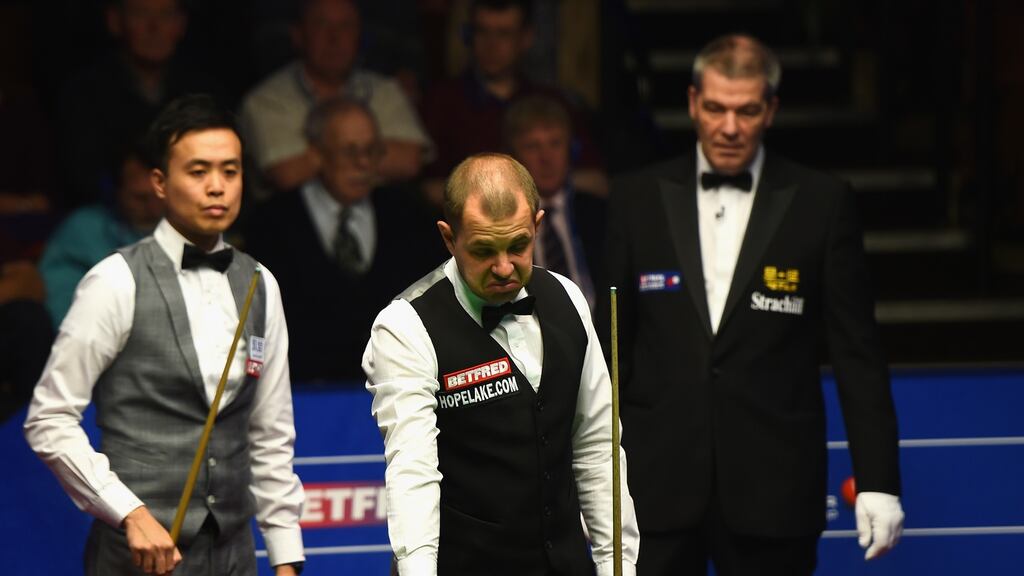 Barry Hawkins of England looks on during his quarter final match against Marco Fu from Hong Kong on day eleven of the World Championship Snooker at Crucible Theatre in Sheffield, England. Photo: Laurence Griffiths/Getty Images