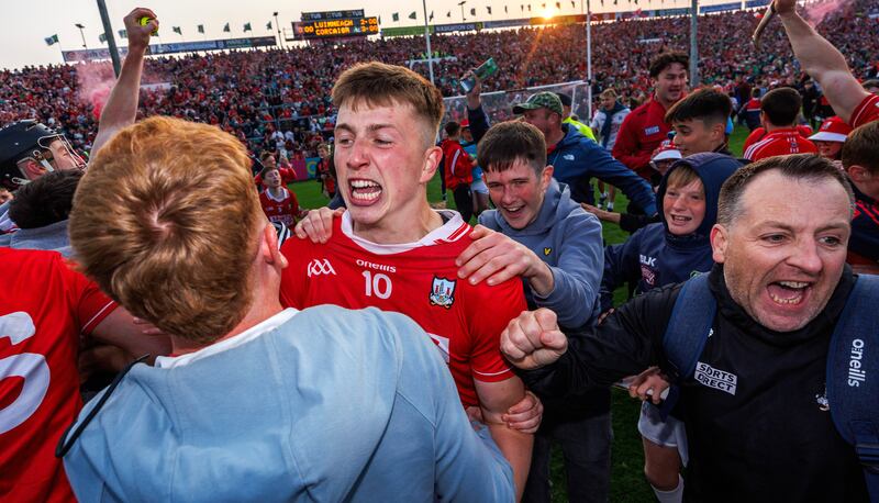 Cork’s Diarmuid Healy celebrates after the Munster final, which was filled with tension right through. Photograph: James Crombie/Inpho