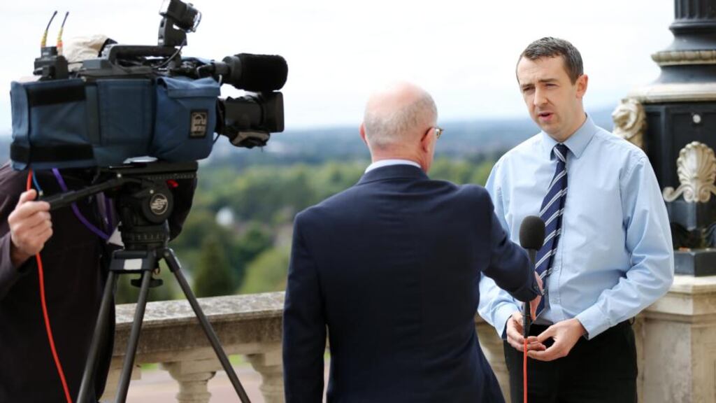 Stormont’s finance committee chairman Daithí McKay is interviewed about the sale of Nama’s Northern Ireland portfolio. Photograph: Kelvin Boyes / Press Eye