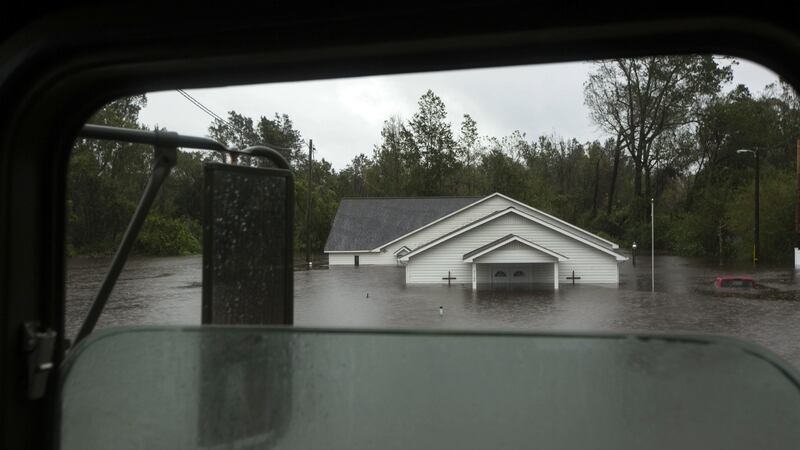 The scene in Jacksonville, North Carolina after flloding caused by Storm Florence. Photograph: Nello Miele/DVIDS/AFP/Getty Images.