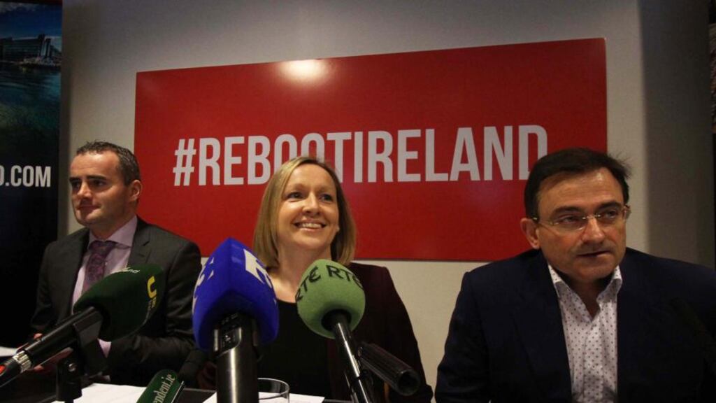 Independent Offaly councillor  John Leahy,  Lucinda Creighton and  Eddie Hobbs announcing the new party. Photograph: Nick Bradshaw