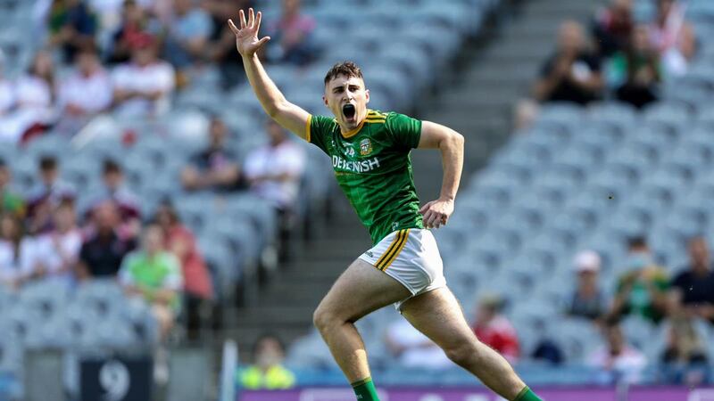 Meath’s Oisín Ó Murchú celebrates scoring a goal during the minor football final at Croke Park. Photograph: Laszlo Geczo/Inpho
