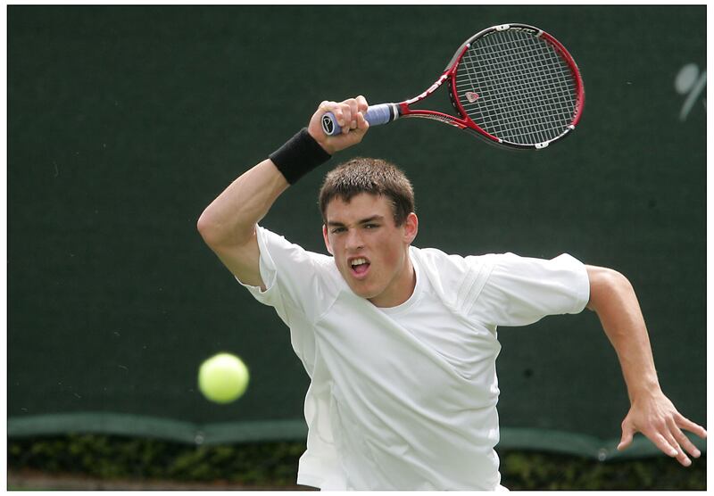 Ireland's James McGee plays Australia's Alun Jones in the Shelbourne Irish Open at the Fitzwilliam Tennis Club, Dublin on July 3rd, 2007. Photograph: Alan Betson