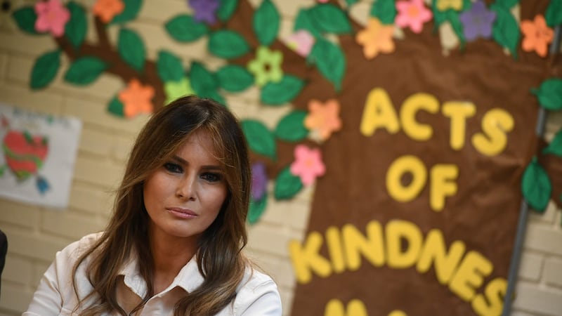 US first lady Melania Trump takes part in a roundtable discussion at Luthern Social Services in Texas on Thursday. PhotographL Mandel Ngan/ AFP/Getty Images