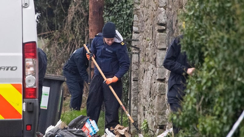 Gardaí searching an area in Rathmullen Park, Drogheda on Thursday morning in relation to the death of teenager Keane Mulready-Woods. Photograph: Collins