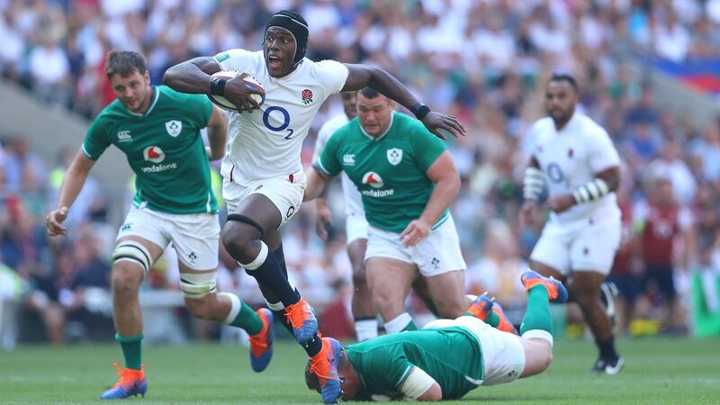 Maro Itoje carries for England during their rampant win over Ireland. Photograph: Warren Little/Getty