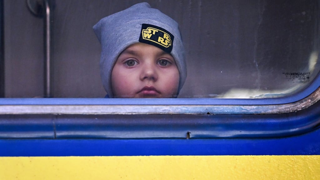 A train from Odesa carrying mainly women and children arrives at Przemysl in Poland on Monday. Photograph: Jeff J Mitchell/Getty Images