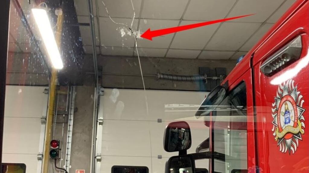 The broken glass in the cab windows of the Tallaght-based fire engine following the incident. Photograph: Dublin Fire Brigade Twitter