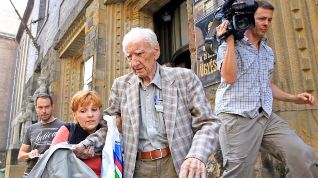 Hungarian Laszlo Csatary leaves the prosecution building in Budapest last year. Photograph: Reuters