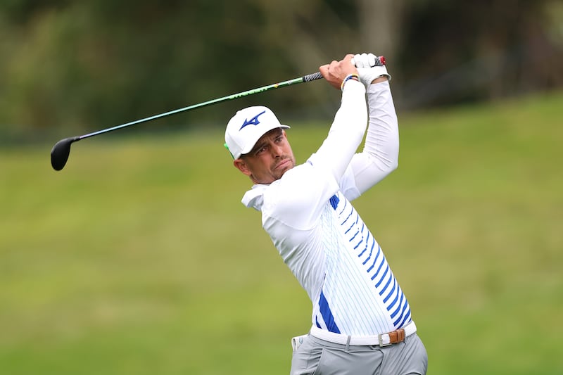 Adrien Saddier plays his second shot on the fourth hole on day three of the Irish Open. Photograph: Warren Little/Getty Images