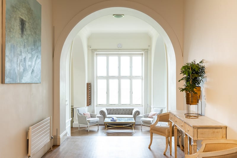 Hallway with seating. Photograph: Niamh Whitty
