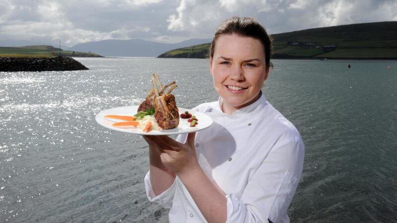 Student chef Liadan Sheehy launching the Dingle Culinary Pentathlon, which will take place on the first day of the Dingle Food Festival which runs from October 3rd to 5th. Photograph: Don MacMonagle