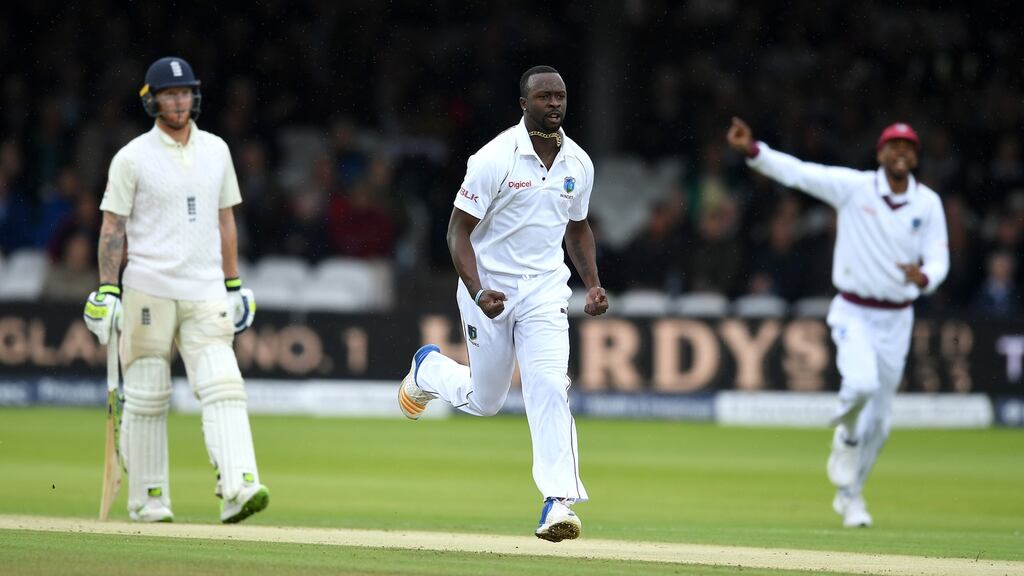 Kemar Roach celebrates dismissing Dawid Malan during the West Indies’ 2017 tour of England. Photograph: Gareth Copley/Getty
