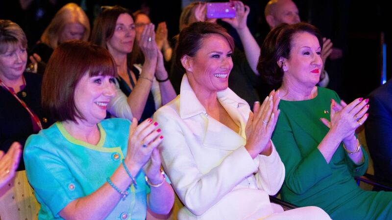 US first lady Melania Trump (centre) attended an Irish cultural showcase at Shannon Airport while US president Donald Trump and Taoiseach Leo Varadkar held a meeting. Photograph: Pool/Getty Images.