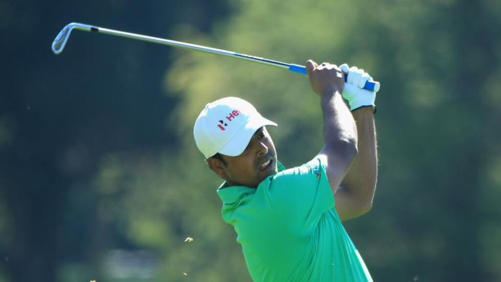Anirban Lahiri of India: his eight under par round of 63 included two eagles. Photograph: Richard Heathcote/Getty Images