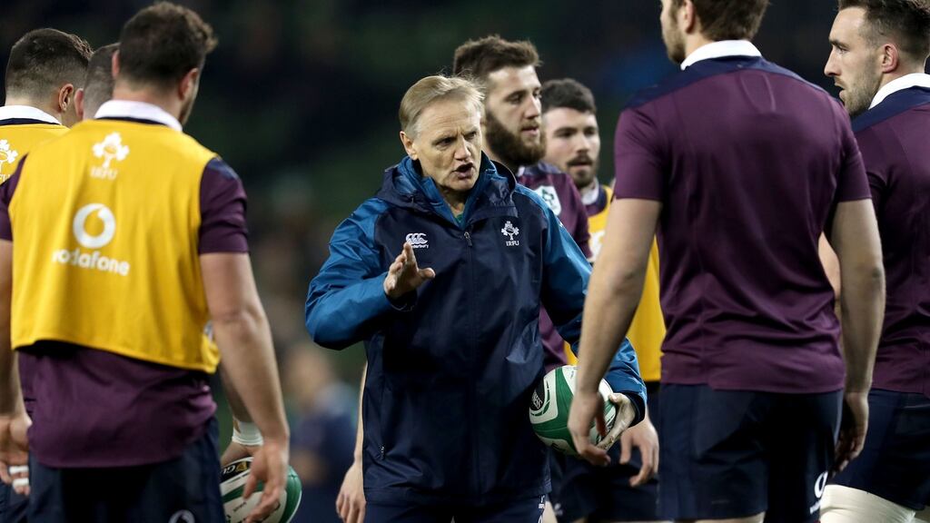 Ireland head coach Joe Schmidt works with his team before the Guinness Series clash with the USA. Photo: Brian Keane/Inpho