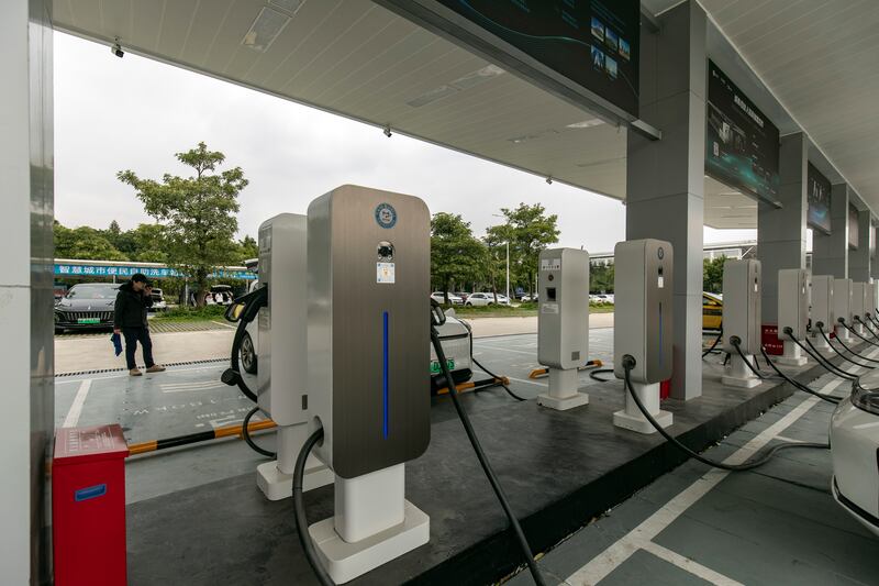 A CATL vehicle charging station in Fuzhou, China. Recently, the company showed off 900-volt charging technology which allows its lithium-iron phosphate battery design to charge at super-fast speeds. Photograph: Qilai Shen/New York Times