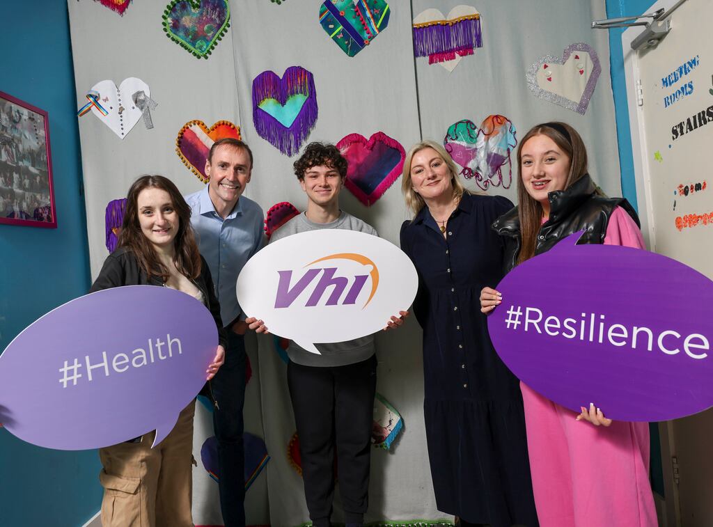Pictured at the launch of the Vhi Health and Wellbeing Fund at Bradóg Regional Youth Services was Kaitlyn Downes, Brian Walsh, CEO, Vhi Group, Lio Cabral, Lucy Masterson, CEO, Irish Youth Foundation and Kayla Conway