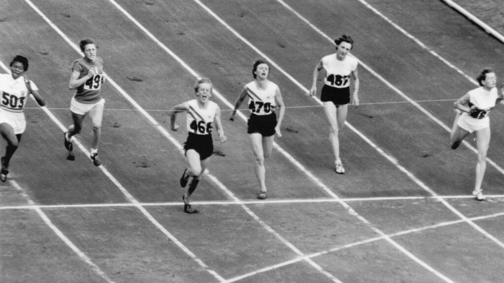 Betty Cuthbert of Australia (third from left) wins the women’s 100 metres final at the Melbourne Olympics on December 2nd, 1956. Photograph: Keystone/Hulton Archive/Getty Images