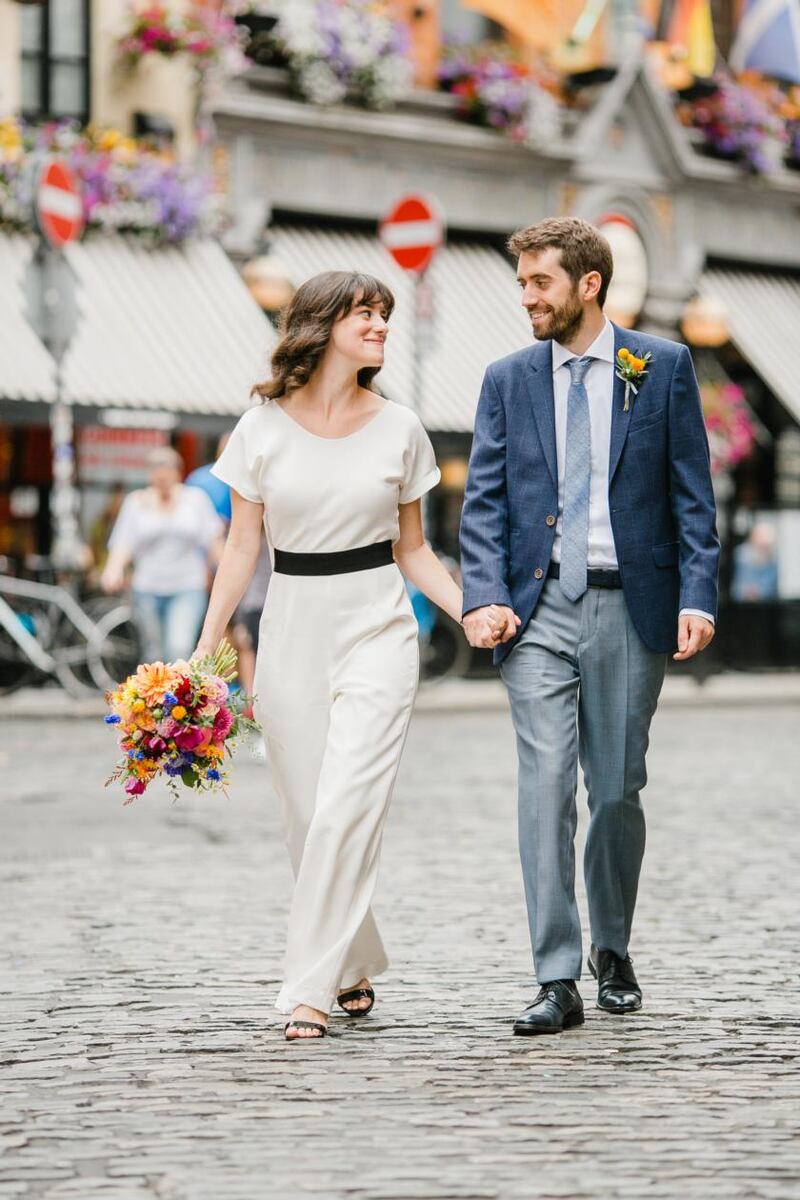 Tom Sheppard and Sarah Fink traversed Dublin for their wedding. Photograph: Dasha Caffrey