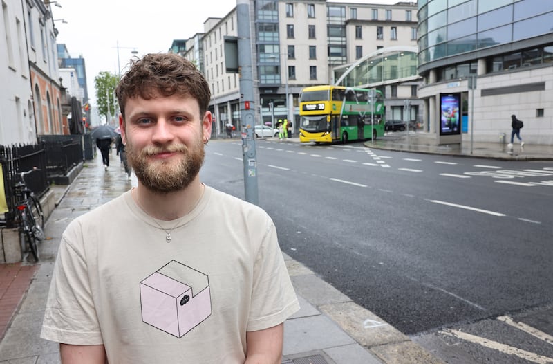 Sam Downes on Dublin's Pearse Street after new traffic rules were introduced this week. Photograph: Dara Mac Dónaill