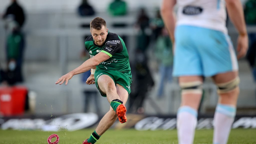 Connacht’s Jack Carty kicks a penalty in their Pro14 win over Glasgow Warriors. Photo: Billy Stickland/Inpho