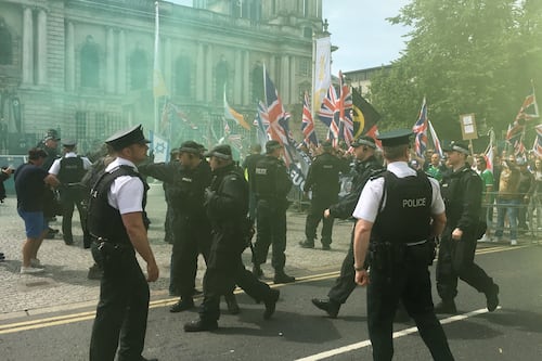 ‘UK Freedom March’ rally in Belfast sparks anti-fascist protests