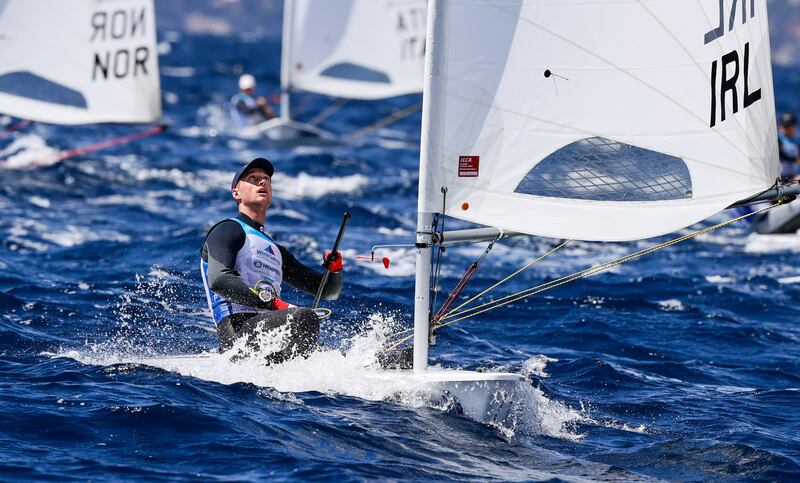 In his second race of the day, Finn Lynch finished in an impressive 14th place. Photograph: David Branigan/Inpho/Oceansport
