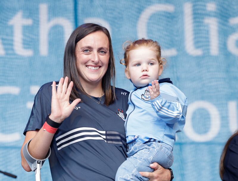 Hannah Tyrrell with her daughter Aoife in Smithfield Square, Dublin, on Tuesday. Photograph: Collins