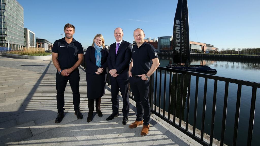 Artemis Technologies chief executive Iain Percy, Northern Ireland secretary of state Karen Bradley, Belfast Harbour chief executive Joe O’Neill and Mark Gillan of Artemis Technologies