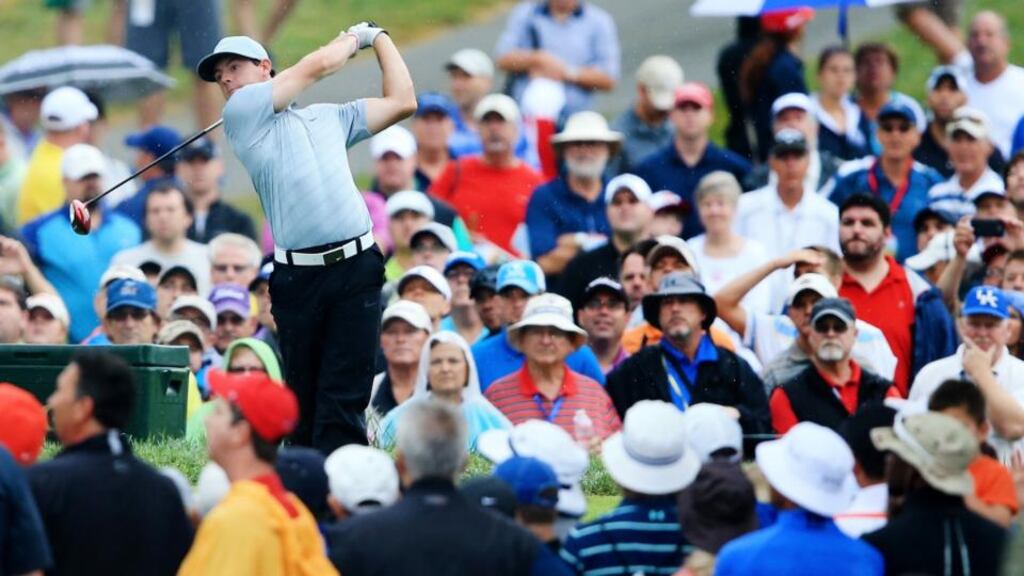 Rory McIlroy hits his tee shot on the 15th hole during the second round of the 96th PGA Championship at Valhalla GC in Louisville, Kentucky. Photo: David Cannon/Getty Images