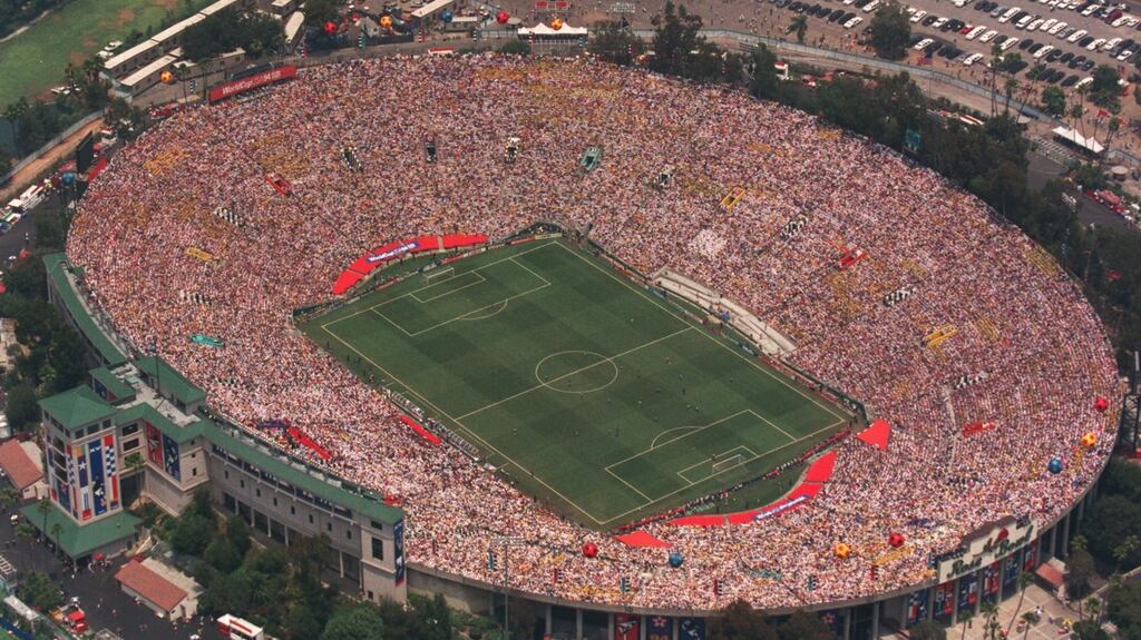 An aerial view of the Rose Bowl in Pasadena, during the 1994 World Cup final. Photograph: Mike Powell/Getty Images