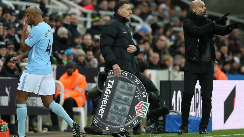 Manchester City are monitoring Vincent Kompany’s fitness ahead of Sunday’s clash with Crystal Palace. Photograph: Nigel Roddis/EPA