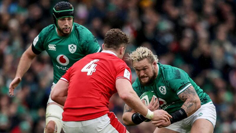 Andrew Porter carries into Will Rowlands during Ireland’s win over Wales. Photograph: Dan Sheridan/Inpho