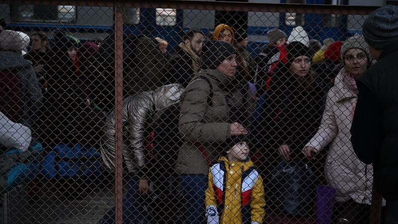 Ukrainian refugees at the train station in Przemysl, southeast Poland, on Sunday. Photograph: Darek Delmanowicz/EPA