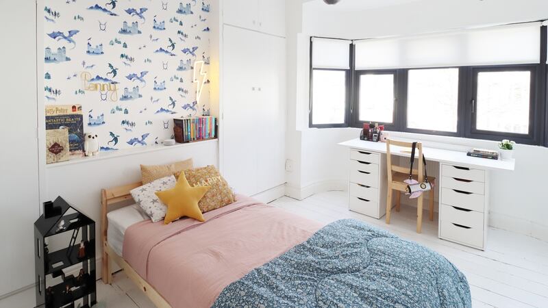 Daughter Penny’s bedroom is airy and bright and filled with interest