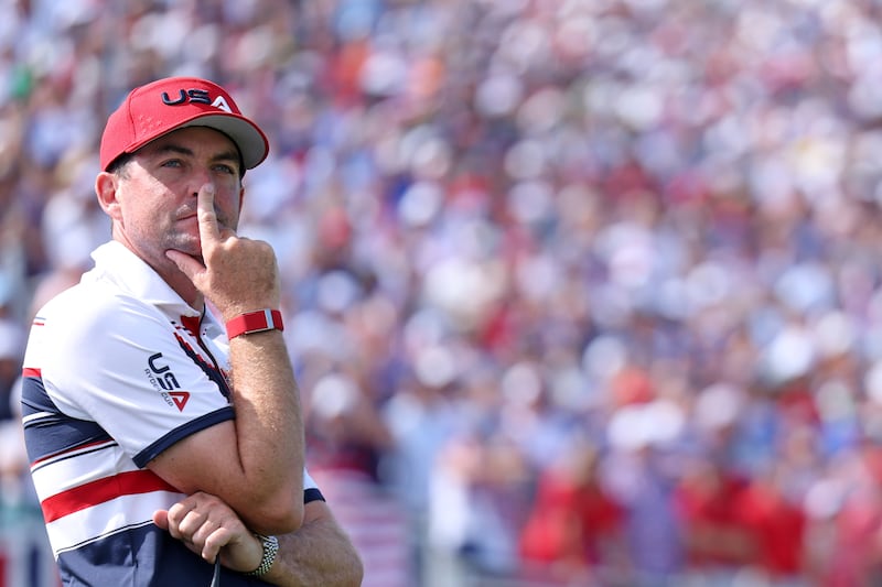 USA captain Keegan Bradley looks on during Sunday's singles matches. Photograph: Andrew Redington/Getty Images