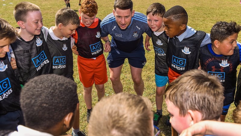 Philly McMahon of Dublin, centre, in Ballyfermot Sports Complex at the AIG Heroes event. Photograph: Sam Barnes/Sportsfile