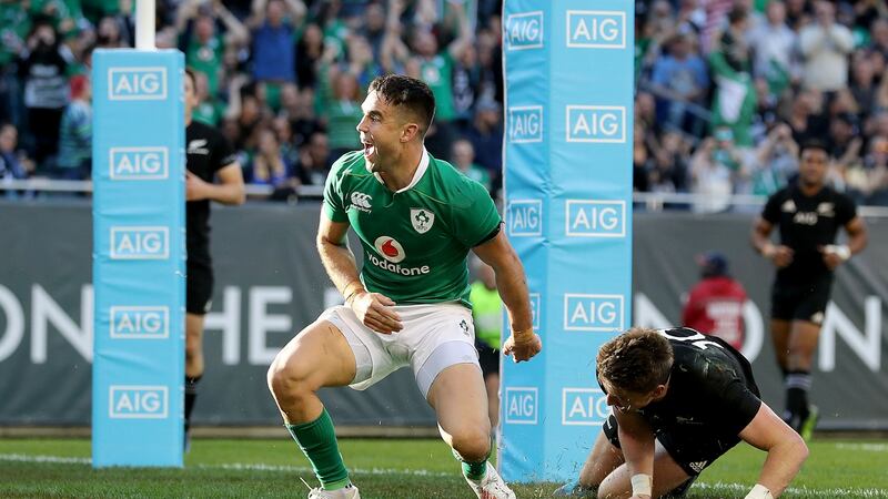 Conor Murray celebrates his try during Ireland’s win over the All Blacks in Chicago. Photograph: Dan Sheridan/Inpho