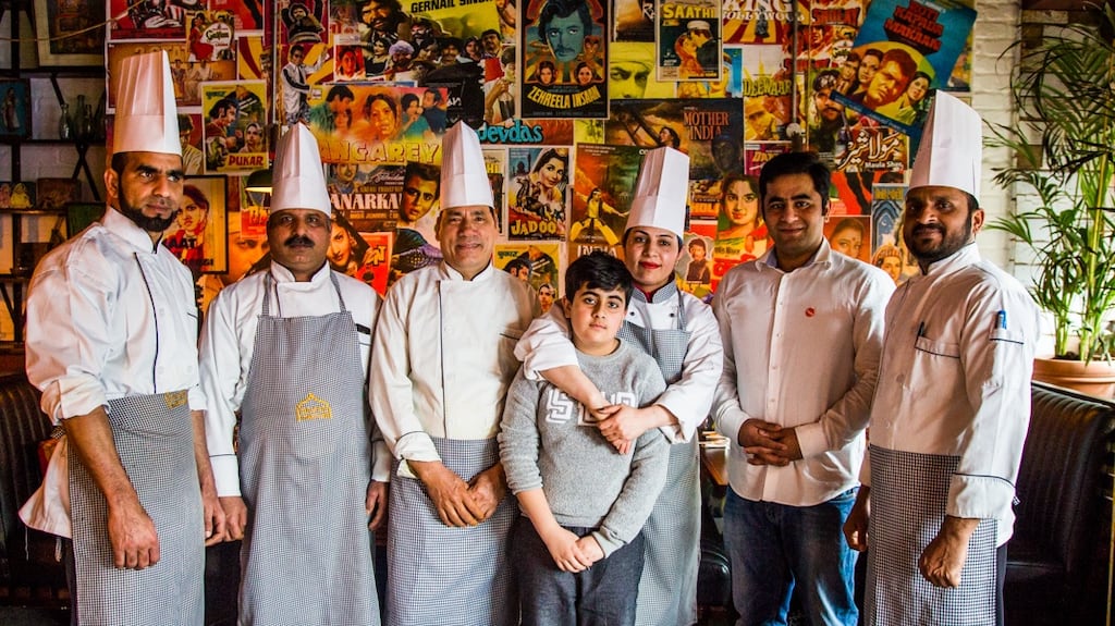 Waseem and Rahat Saeed (second and third from right) and their son Rehan with the team at their Greystones restaurant Daata