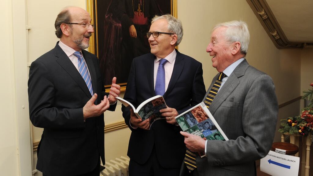Pictured at the launch of Education Matters Ireland’s Yearbook of Education were from left to right: Brian McCraith President of DCU, Brian Mooney editor of the book, Maurice Manning Chancellor NUI Photograph: Aidan Crawley