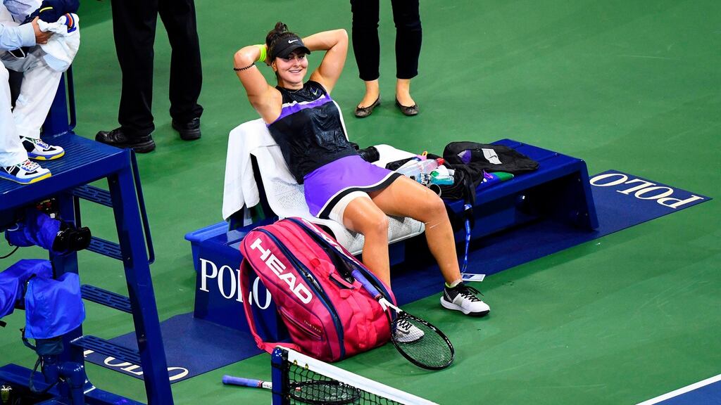 Bianca Andreescu of Canada reacts after winning her quarter-final at the US Open. Photograph: Getty Images