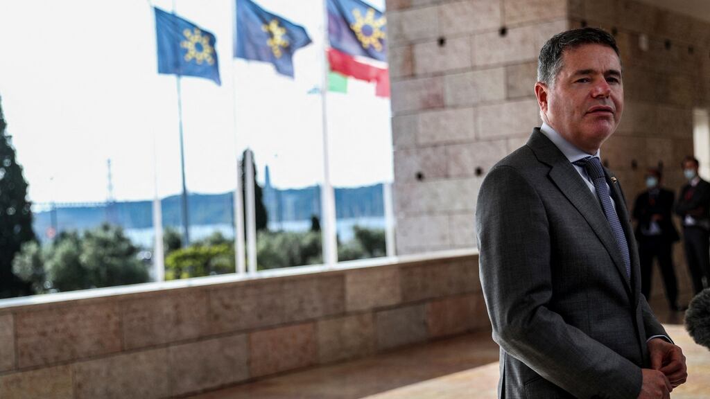 Paschal Donohoe arrives for an informal meeting of the Eurogroup in Lisbon: The Minister for Finance says removing Covid supports now ‘would be akin to falling at the final hurdle’. Photograph: Carlos CostA/AFP via Getty