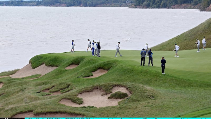 Finding the green on the third green is not the end of the problems as it is huge and undulating. Photograph: Richard Heathcote/Getty Images