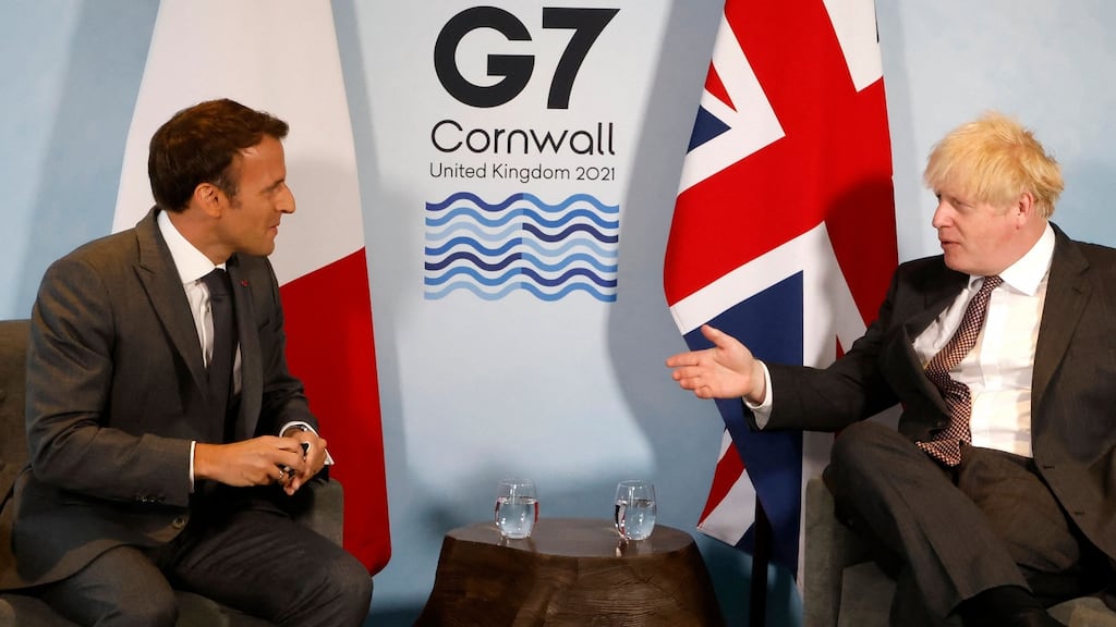 Boris Johnson confronted Emmanuel Macron at the G7 summit over the weekend: ‘How would you like it if the French courts stopped you moving Toulouse sausages to Paris?’. Photograph: Ludovic Marin/AFP via Getty Images