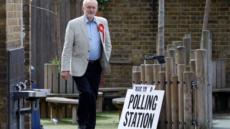 Jeremy Corbyn, leader of the British Labour Party, arrives to cast his vote in local elections in London. Photograph: Luke MacGregor/Bloomberg