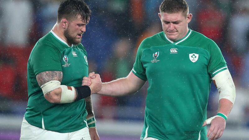 Andrew Porter and Tadhg Furlong after Ireland’s win over Scotland. Photograph: Dan Sheridan/Inpho