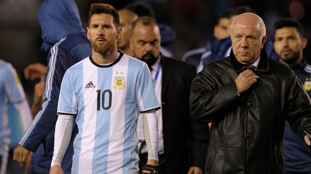 Argentina’s Lionel Messi leaves the field after his team’s draw with Venezuela. Photograph: Getty Images