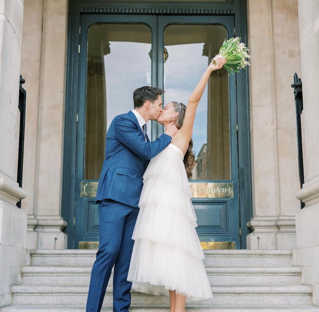 Irish rugby international Joey Carbery and Robyn Flanagan outside Dublin City Hall on Tuesday. Photograph: Joey Carbery/Instagram